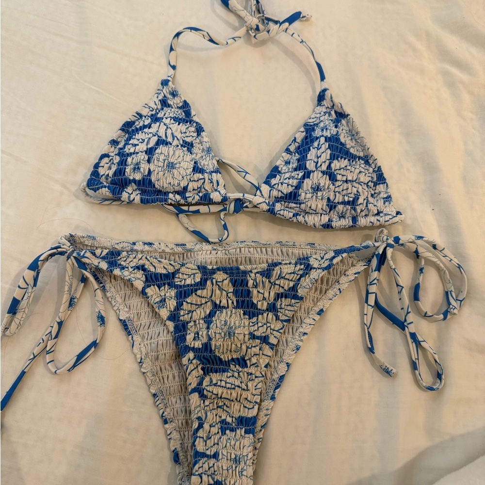 Blue and White Bikini Swimsuit set